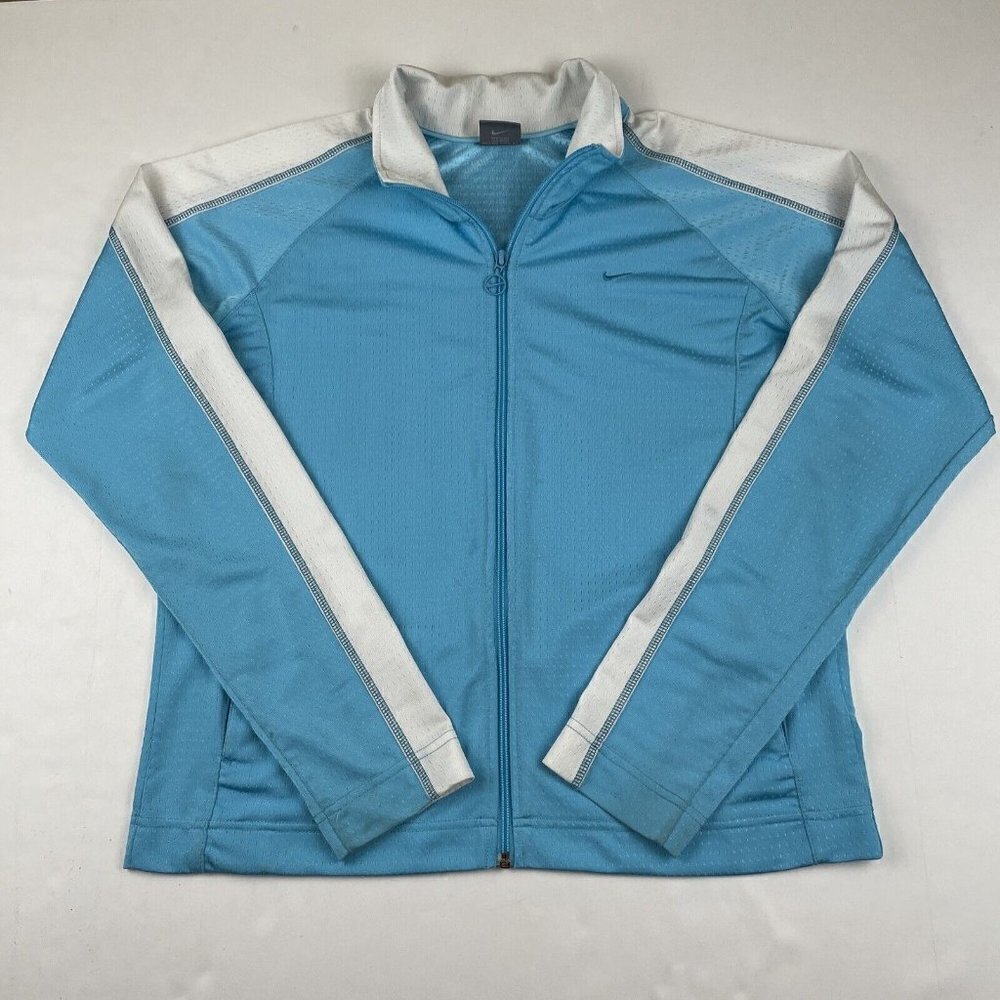 Nike Full Zip Windbreaker Jacket Women’s XL(16-18) Blue White Polyester Active